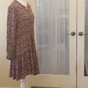 Floral Long Sleeve Tiered Dress - Mauve Pink